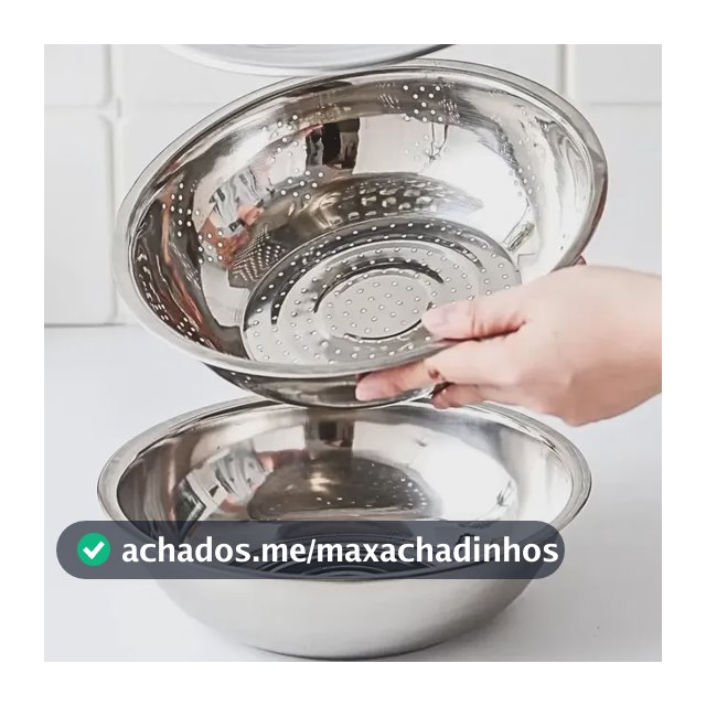 Bowl Kit 3 Em 1 Escorredor Massa Macarrão Ralador Inox Prateado