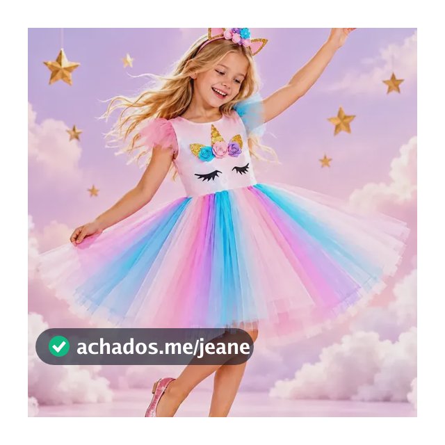 Fantasia Infantil Unicórnio Vestido Festa Luxo Festa + Tiara
