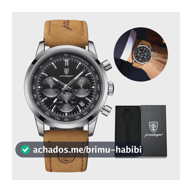 Relógio Masculino Poedagar 921 Original De Luxo Com Caixa Marrom-claro Preto