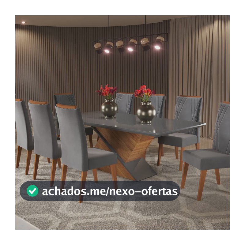 Mesa De Jantar Retangular Pipa Com 8 Cadeiras Madeira