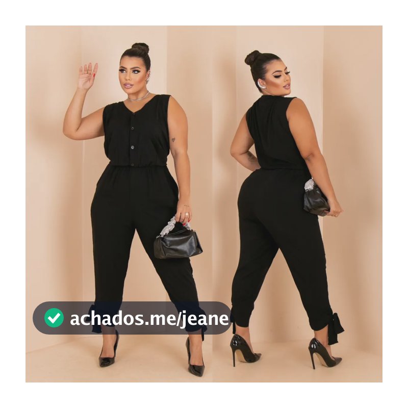 Macacão Plus Size Feminino Longo Moda Verão Linha Premium Preto G2 48-50