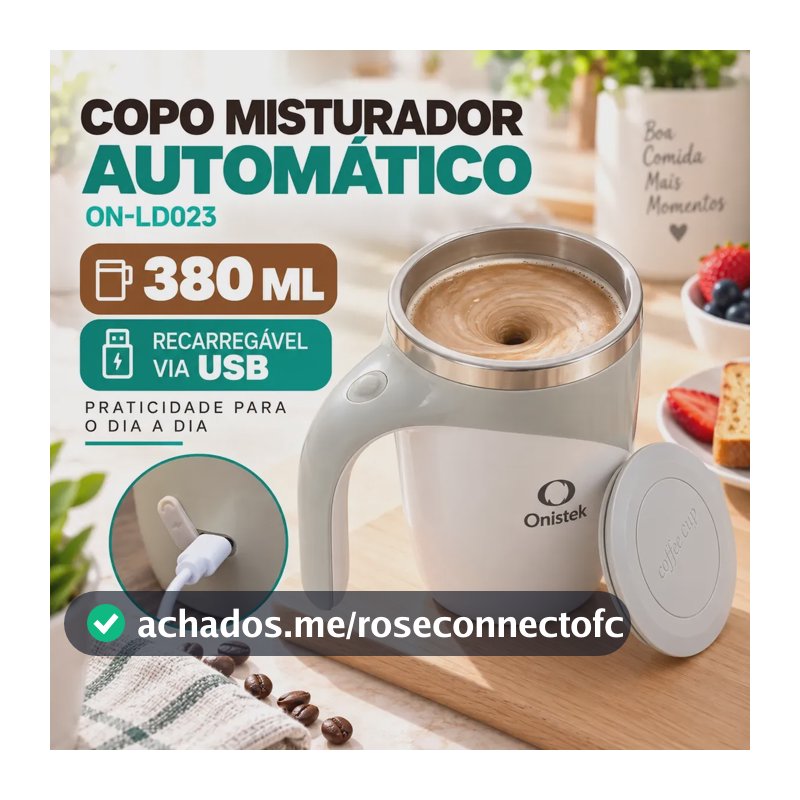 Copo Caneca Mistura Automáticos Aço Inoxidável 380ml Branco