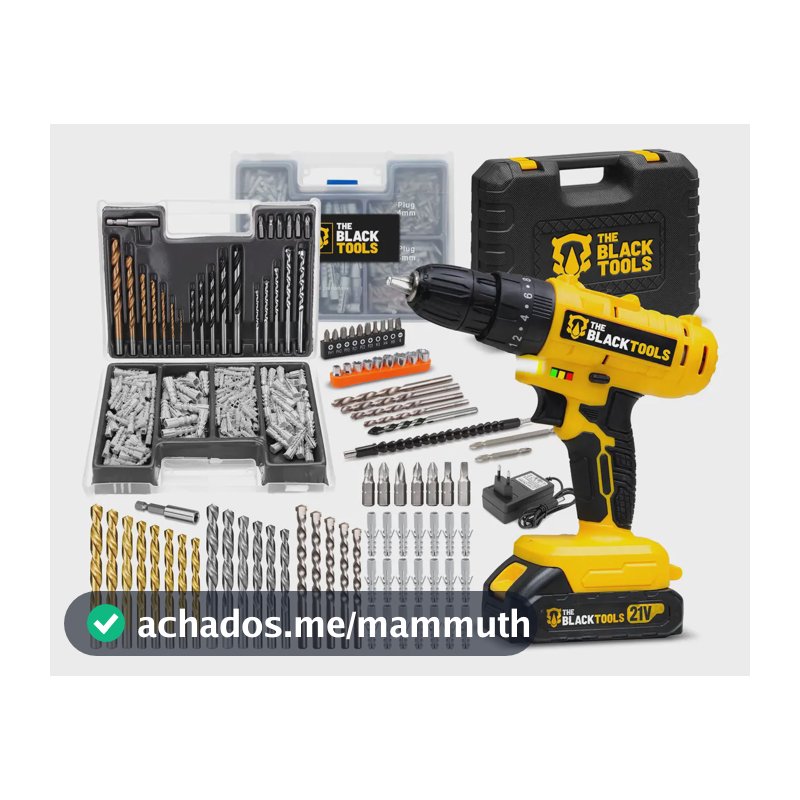 Parafusadeira E Furadeira Impacto Tb-21pz The Black Tools 2 Baterias 21v 3/8 Com Jogo De Brocas Bits E Buchas 300 Peças