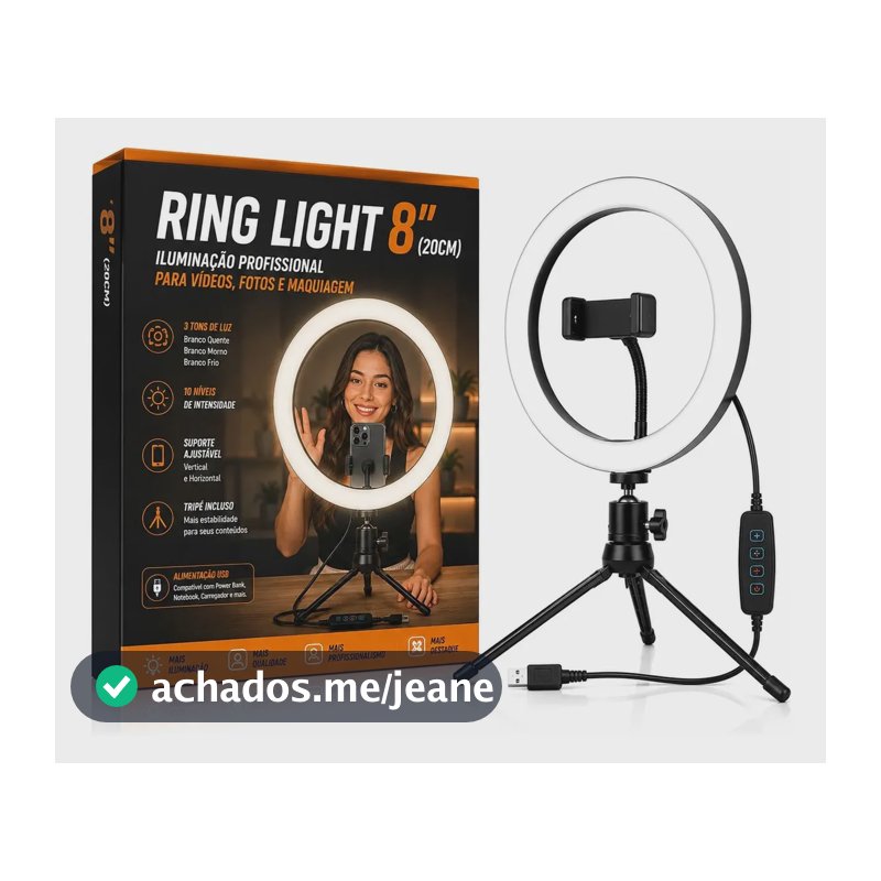 Iluminador Led 20cm Suporte Usb Luz Celular Foto Filmagens Cor da estrutura Preto Cor da luz Branco-neutro Lumi
