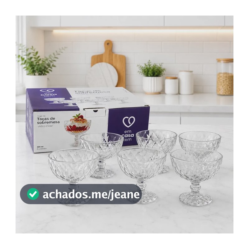 Kit Jogo 6 Taças Vidro 380ml Para Sobremesa Sorvete Transparente 2