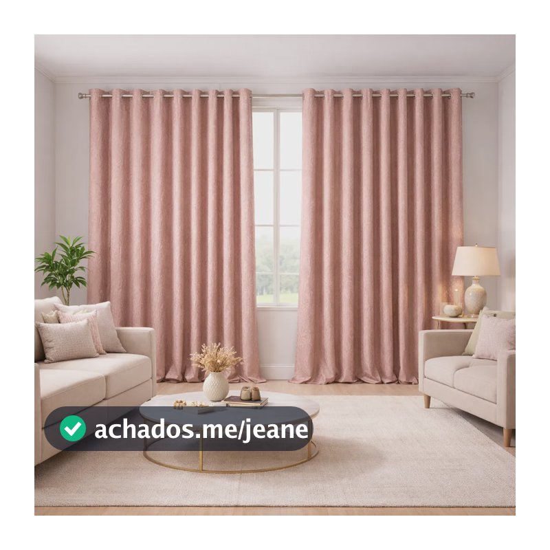 Cortina Jacquard Elegance 3,00x2,80 Ilhós Cromado Luxo Sala  Rosa
