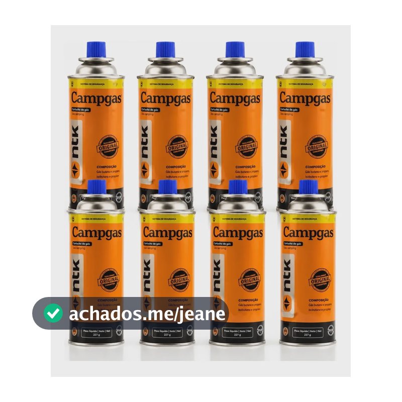 Kit Camping Gás De Maçarico Fogareiro 8 Latas Refil Ntk 227g Laranja