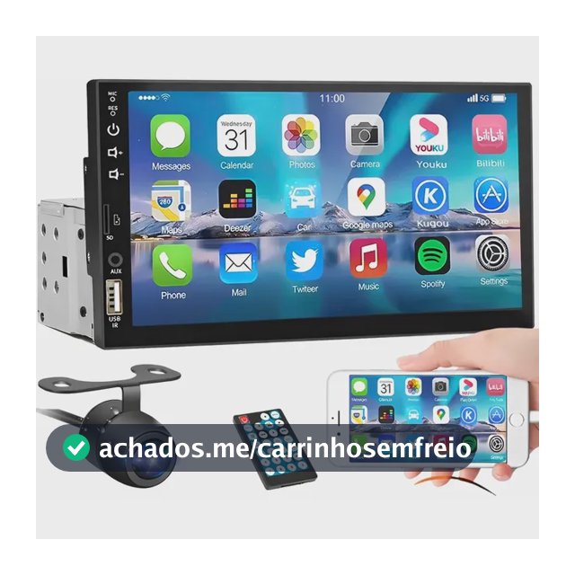 Central Multimídia Universal Mp5 1 Din 7 Espelha Dvd+ Cam Kit Multimidia 1 Din