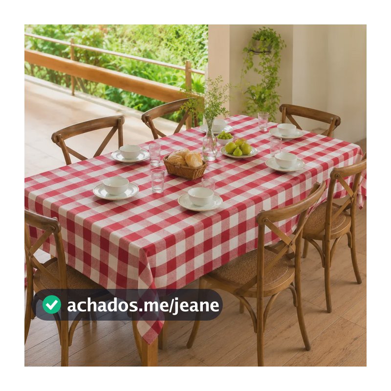 Toalha De Mesa Premium Picnic Xadrez Algodao 08 Lugares Vermelho Xadrez