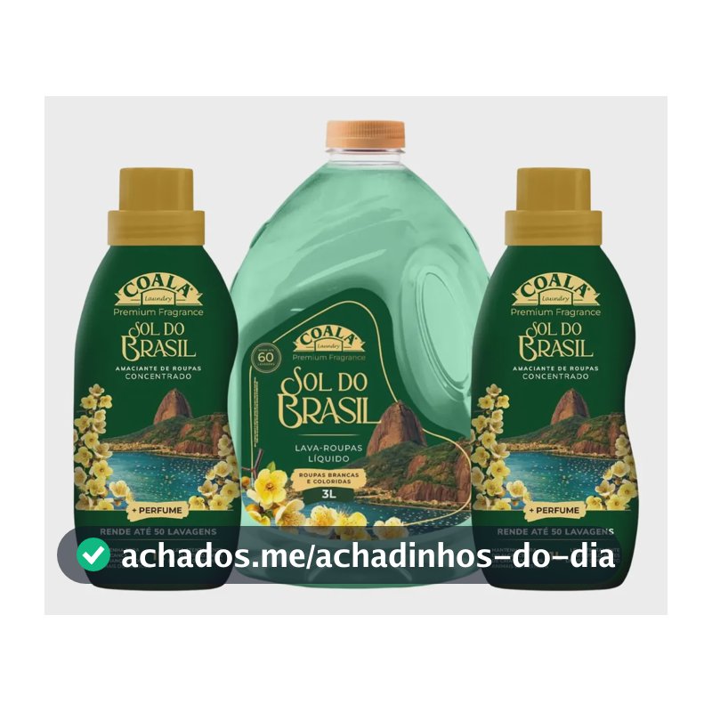 Kit Coala Sol Do Brasil - 1 Lava Roupas 3l + 2 Amaciantes 1l