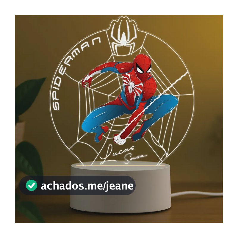 Luminária Homem Arranha Nome Personalizável Uv Poplumos Branco