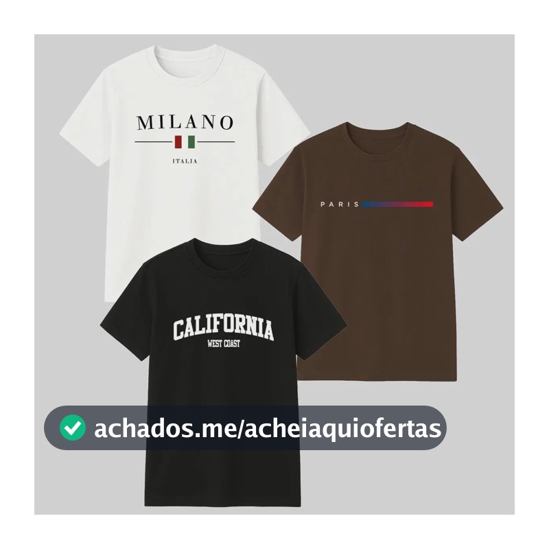 Kit 3 Camisetas Masculina 100% Algodão Premium Verão Casual Preto -marrom-branco M