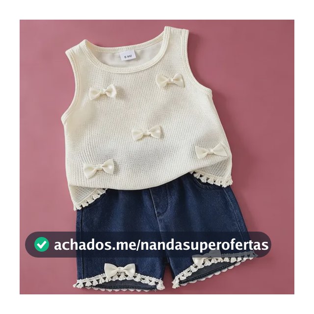 Conjunto Bebê Menina 2 Peças Blusa E Short Jeans Creme 12-18m