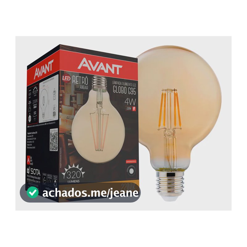 Lâmpada Led Retrô Globo G95 E27 4w 2200k Dimerizavel Luz Branco-quente