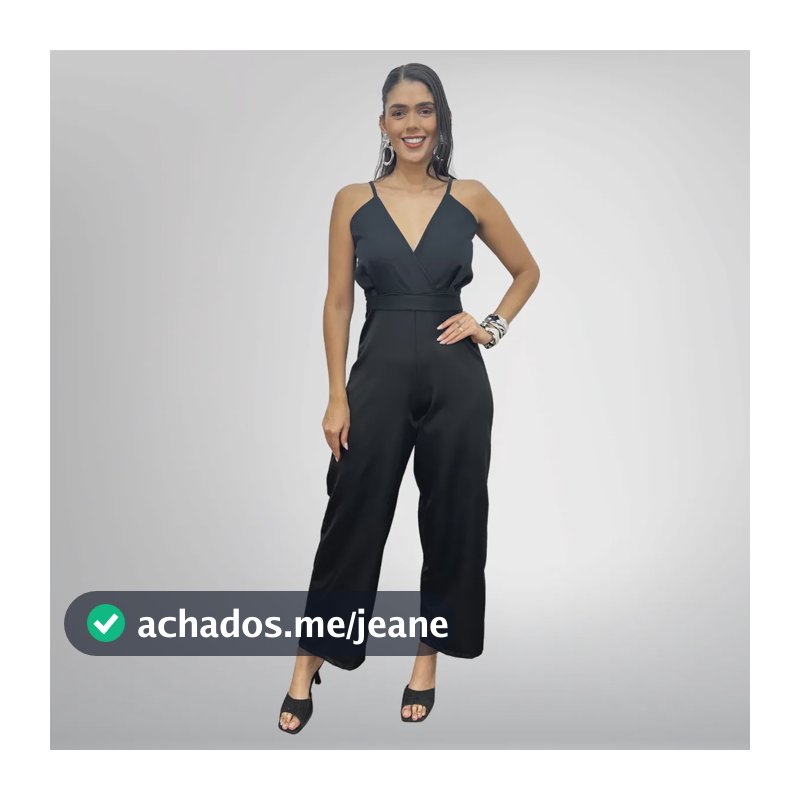 Macacão Feminino Longo Alfaiataria Pantalona Preto Lisa G