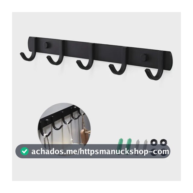 Cabideiro De Parede Em Alumínio Com 5 Ganchos Para Casacos E Chapéus Preto Solid Matte A