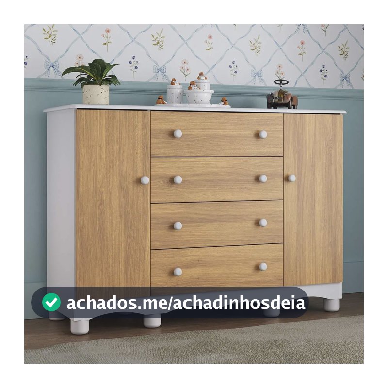 Cômoda Infantil 125cm 2 Portas e 4 Gavetas Dengo Multimóveis MP4440 Branco/Madeirado