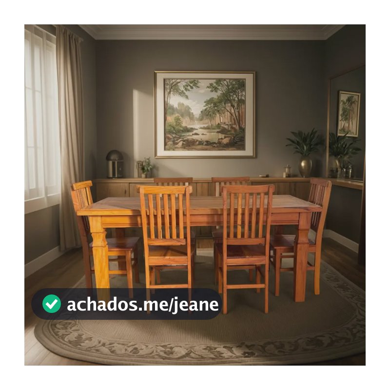 Conjunto Mesa De Jantar 1,80x0,80 6 Cadeiras Em Peroba Rosa Peroba Rosa Liso