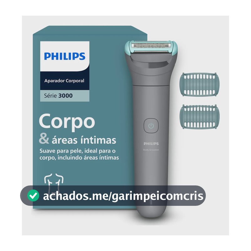 Philips Aparador de pelos Body Groomer Série 3000 para Corpo e Região Íntima Pele lisa com mais conforto | Apara e raspa com conforto| Uso seco e molhado | 80 min sem fio | BG3480/15