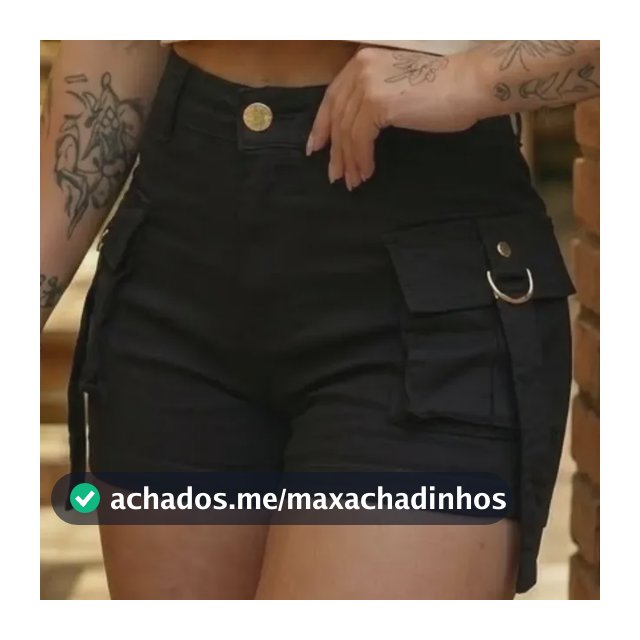 Short Cargo Jeans Feminino Com Lycra Cintura Alta Bolsos