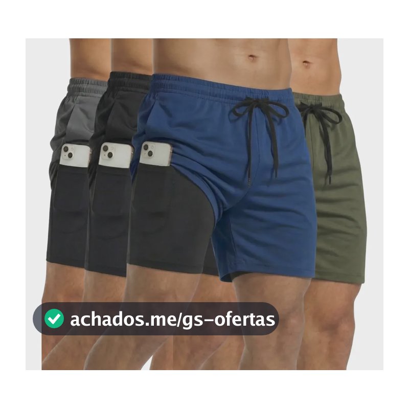 Kit 4 Shorts 2 Em 1 Masculino Dry Bermuda Academia Treino