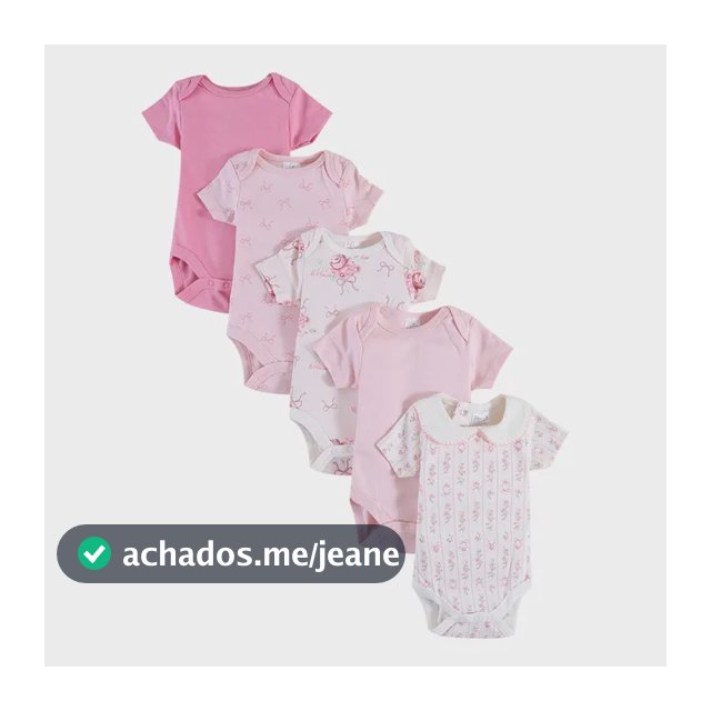 Kit 5 Bodys Algodão Manga Curta Bebê Menina Rosa 6m