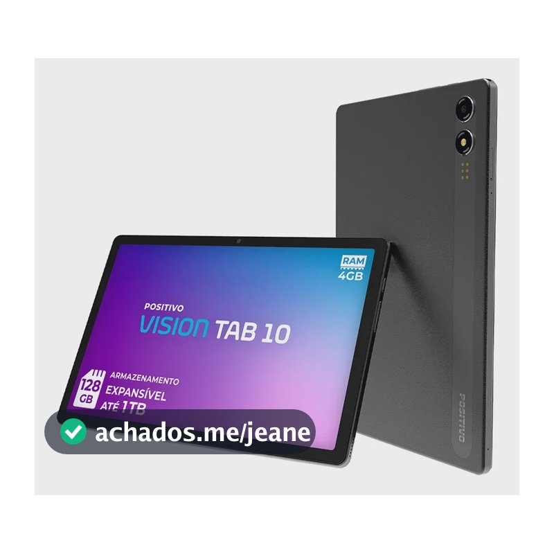 Tablet Positivo Vision Tab 10 4GB Ram 128GB Armazenamento, Octa-Core 13MP + Selfie 5MP Bateria 6000mAh, Tela 10.1 HD, Wi-Fi AC E 4G Full Lamination - Preto