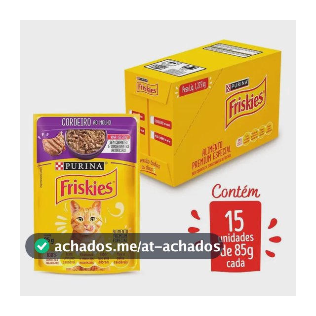 Ração Úmida PURINA FRISKIES para Gatos Adultos Cordeiro ao molho 85g - com 15 unidades
