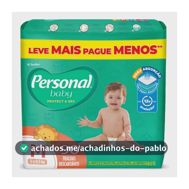 Fralda Protect & Sec 90 Unidades Tamanho Médio Personal Baby