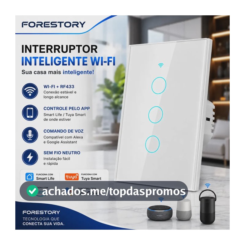 Forestory Interruptor Inteligente Dimmer Wifi 3 Botão Touch Alexa Touch Tuya Smart Life Alexa Google Home Aligenie Yandex Alice Smart Automação Compatível Wifi 2.4ghz Rf433 Bluetooth 100-240v 10a