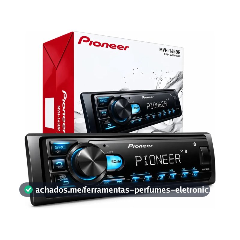 Rádio Pioneer Bluetooth 5.4 Automotivo MVH-145BR USB MP3 FM FLAC 1 DIN 4x23W RMS