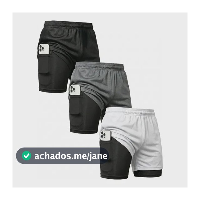 Kit 3 Shorts 2 Em 1 Duplo Bolso Para Academia Treino Corrida
