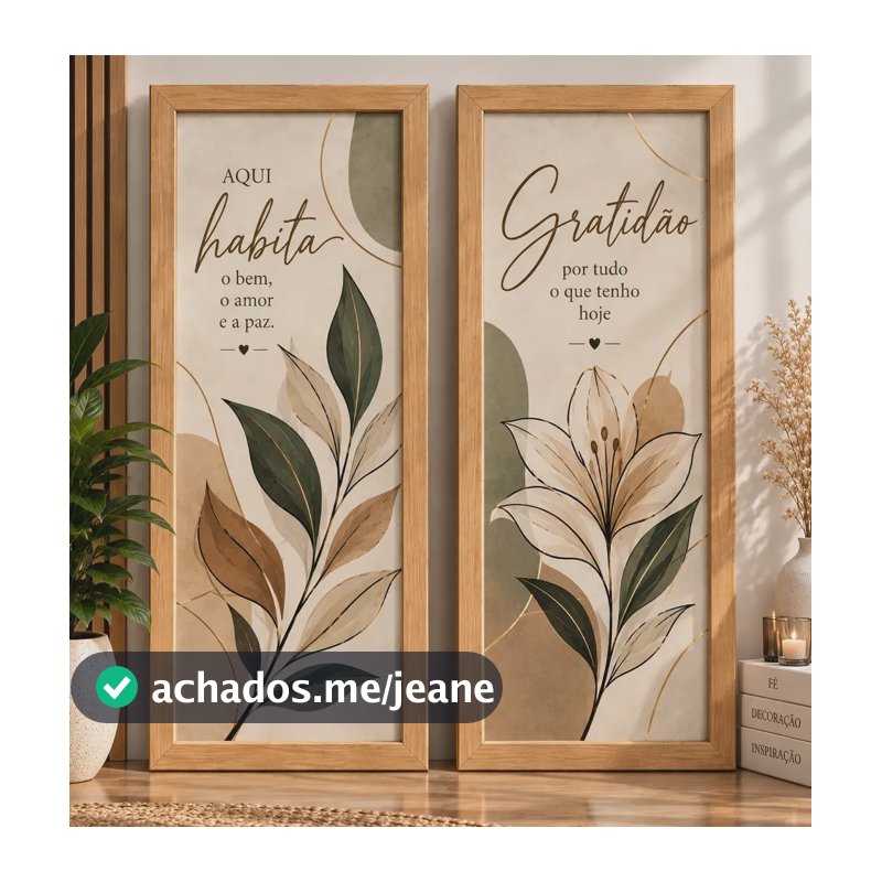 Kit 2 Quadros Decorativos Gratidão Floral Botânico Frases Luxo