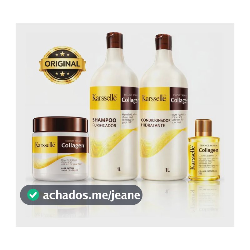Kit Karssellé Máscara 500g + Shampoo 1l + Cond 1l + Óleo 7ml