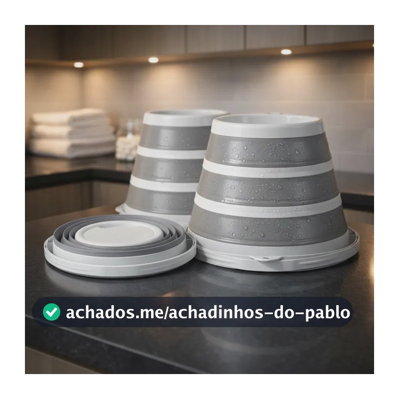 Kit 2 Balde Dobrável 10l Retrátil Reforçado Multiuso Compacto Cinza Silicone Premium Vapt Vupt