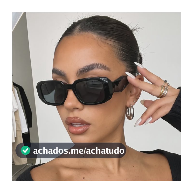 Óculos De Sol Retangular Proteção Uv400 Fortuna Luxo Elegant Preto
