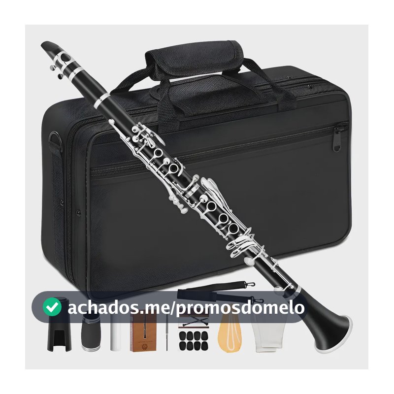 Kit Clarinete Si Bemol Bb 17 Chaves Estojo Case Luxo Preto Preto