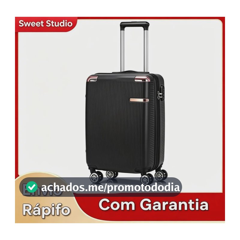 Mala de Bordo Rígida ABS Preto Sweet Studio com Rodas Duplas 360° para Viagem
