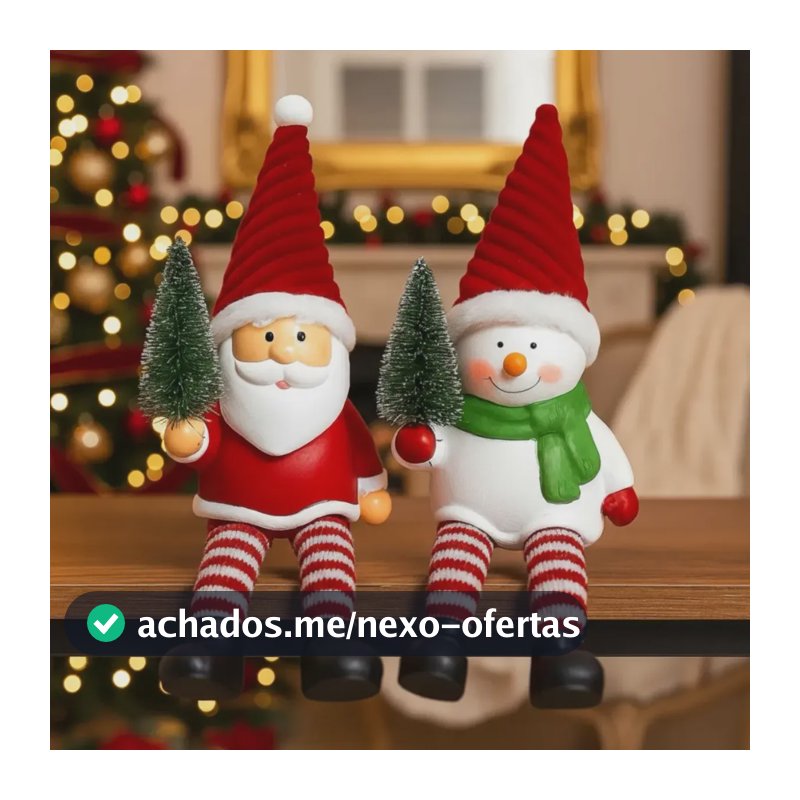 Kit Com Papai Noel E Boneco De Neve Sentados Árvore Cerâmica Kit Papai Noel E Boneco De Neve