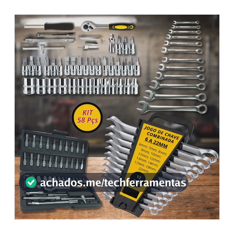 Kit Ferramentas Chaves Combinadas Jogo De Chave Soquete Jogo Completo 58 Peças Ferramentas Profissional