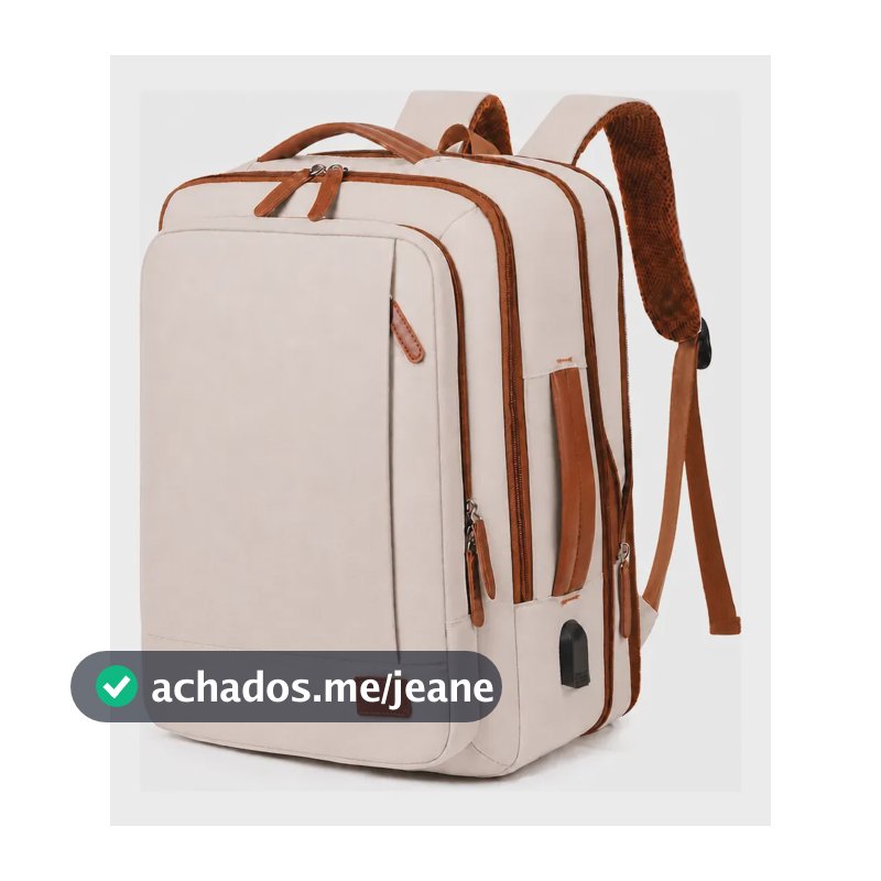 Mochila de Viagem Executiva 40L Notebook 17 Feminina Masculina Impermeável Expansível com Porta USB Bege