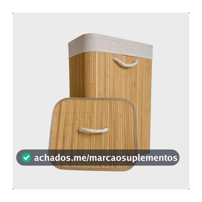 Cesto de Roupa Bambu Retangular de 72L com Tampa e Forro de Linho