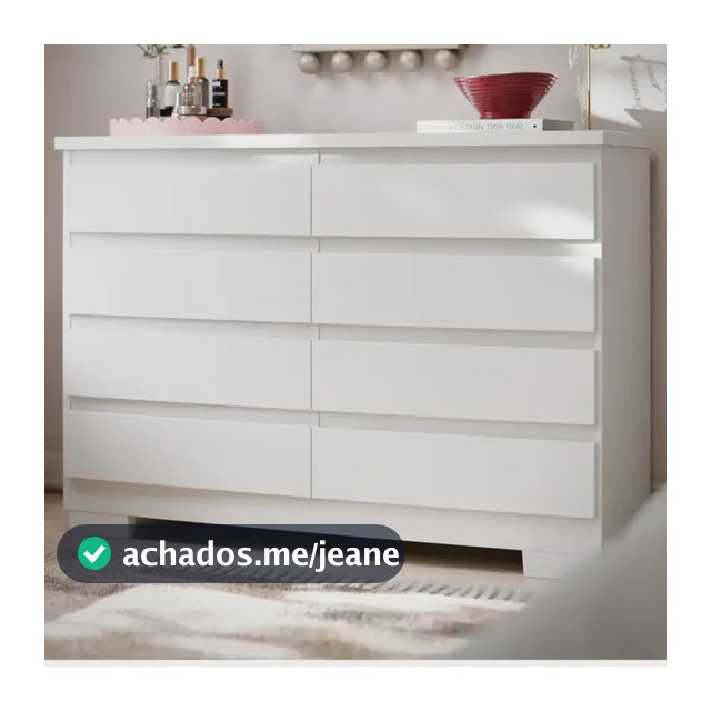 Cômoda 8 Gavetas Pés E Corrediças Telescópicas Para Quarto Grande De Casal Guarda Roupas Grécia Cor Branco.