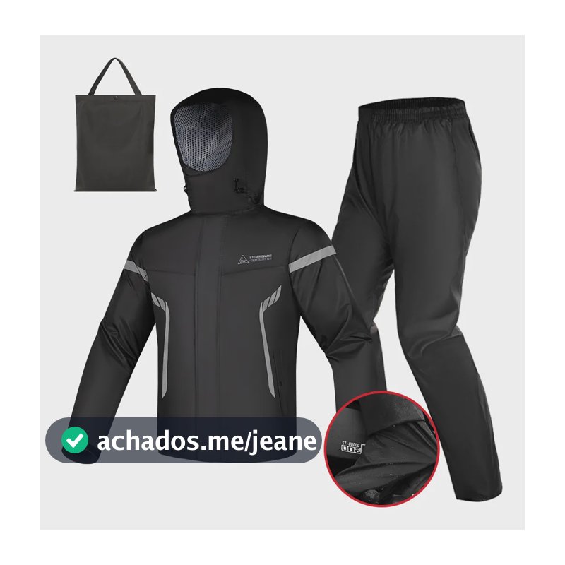 Kit Capa De Chuva Roupa Conjunto Para Motoqueiro Reforçada Preto Gg