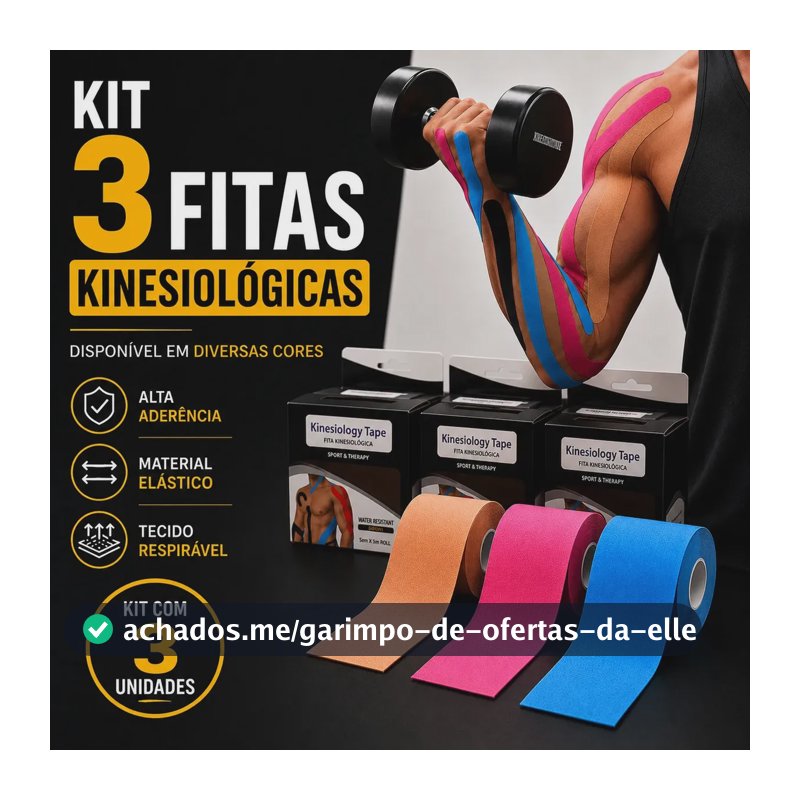 Kit 3 Fitas Kinesio Brisa.Ecom Kinesiology Taping Fita Cinesiológica Adesiva 5 Metros Por 5 Centímetros Tape Bandagem Elástica Articular Esportivas Corrida Academia Muscular Fisioterapia