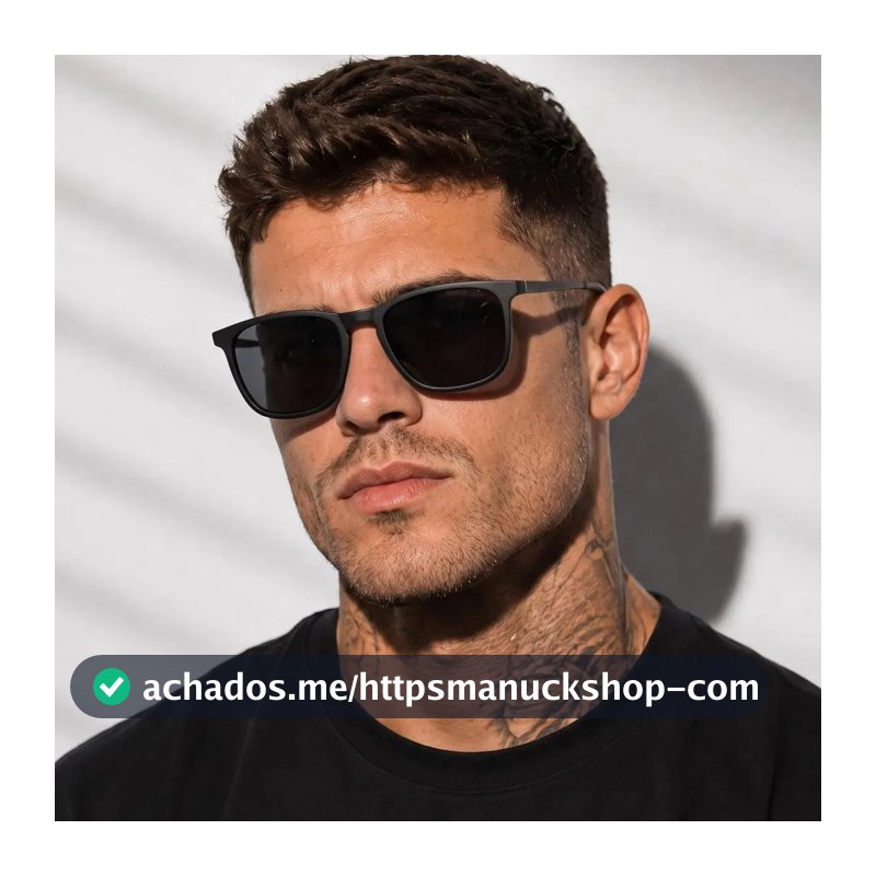 Óculos Sol Quadrado Masculino Leaf Metal Acetato Proteção Uv Armação Preta/ Lente Preta (oculos Preto Masculino, Oculos Preto De Homem)