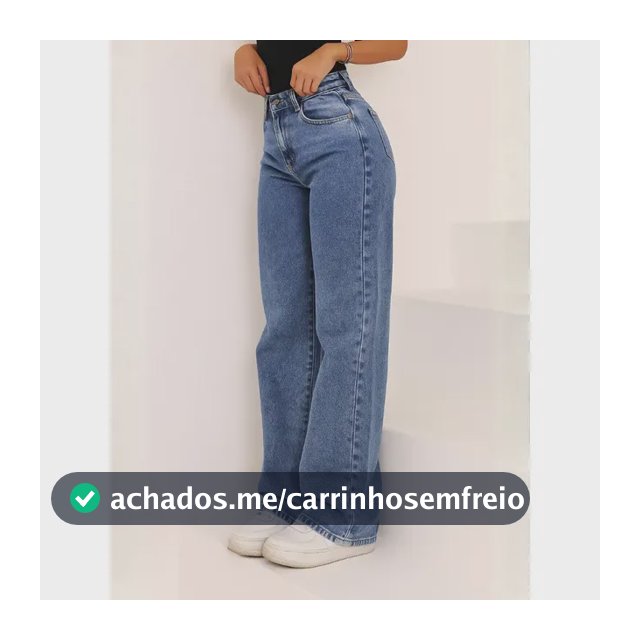 Calça Jeans Wide Leg Feminina Cintura Alta Pantalona Jeans Marmorizado Liso 40