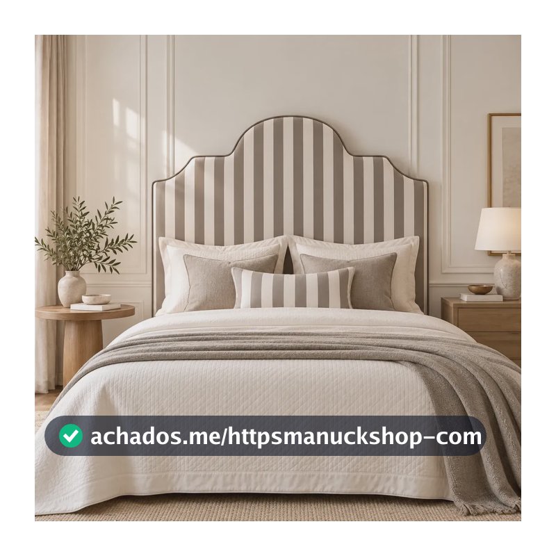 Cabeceira Estampada Painel Estilo Inglês Cottage Cama Queen Pearl Stripe - Hanover