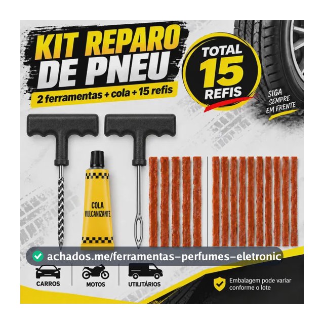 Kit Reparo Pneu Remendo Profissional Carro Moto +15 Macarrão
