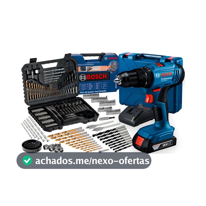 Parafusadeira E Furadeira De Impacto A Bateria 18v Bosch Gsb 183-li Maleta Com Kit Brocas E Bits Profissional 103 Peças